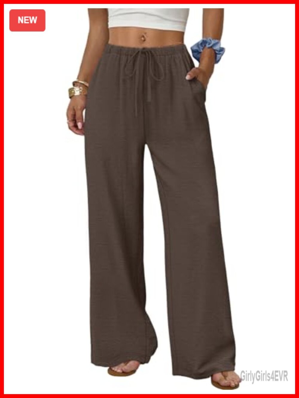 Wide Leg Pants for Women Flowy Palazzo Drawstring Elastic Waist Trousers